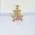 Detailed view of panda pendant with pink heart crystal in gold finish metal - Pendant Only (Without Chain) (ZYN-DMK482G-D4)
