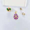 Detailed macro of gold drop pendant featuring purple enamel and cross-patterned zircons - Pendant Only (Without Chain) (ZYN-DMK486G-E5) / Purple