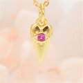 Vergulde hartketting met boze oog, roze zirkoon en stralende gravure details - Alleen Hanger (Zonder Ketting) / Rozerood