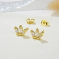 Golden crown earrings with zircon stones and bead accents shown on a textured surface - Clear White Style (ZYN-DME247G-4)