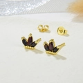 Macro shot of crown stud earrings with dark red cubic zirconia and golden plating - Dark Red Style (ZYN-DME247G-6)
