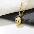 Halskette mit Löwenkopf-Anhänger aus Gold mit schwarzen Zirkonia-Augen auf Box-Kette - Schwarzes Auge Löwenkopf Stil (ZYN-DMK321G-5)