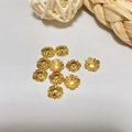 Detailed macro view of 18k gold plated filigree flower petal bead caps for DIY jewelry - Five Petal Bead Cap Style (ZYN-AM17G)