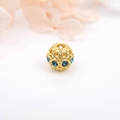 Hohlperle mit 18k Goldbeschichtung und blauen Steinen für DIY-Schmuckherstellung - Blauer Strass-Stil (ZYN-DMK288G-3)