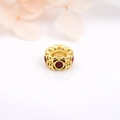 Gold plated flower bud spacer bead with red zircon inlay for DIY jewelry design - ZYN-DMK283G-3 / Red Stone