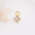 Detail of flower charm with pink cubic zirconia in gold-plated brass for DIY jewelry - Pink Flower Style (ZYN-DMK272G-5)