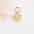 Detailed view of gold clover pendant with yellow zircons and pink flower petals - Yellow Flower Style (ZYN-DMK272G-6)