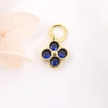 Gold clover pendant with blue cubic zirconia stones for DIY jewelry making - Dark Blue Flower Style (ZYN-DMK272G-7)
