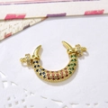 Micro-inlaid multicolor zircon crescent horn jewelry connector in gold-plated finish - Gold Crescent Moon Connector (ZYN-DMK497-2)