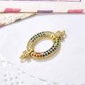 Oval gold plated connector with multi-colored cubic zirconia for DIY jewelry making - Gold Oval Connector (ZYN-DMK498-2)