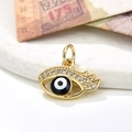 Gold evil eye pendant with cubic zirconia inlay and enamel eye on a stone base - Black and White Eye Style (ZYN-DMK530G-2)