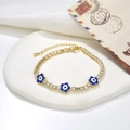 Bracciale dorato con rose in smalto blu e pietre di zirconi design malocchio - Fiore Blu Scuro (221116G-B-6)