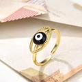 Retro golden evil eye adjustable ring with black white enamel inlay and beaded texture - Black Eye Style (ZYN-DMR66G-1)