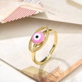 Detailed macro view of the pink evil eye ring with vintage gold beaded texture - Pink Eye Style (ZYN-DMR66G-4)