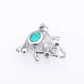 Silver frog pendant with teal opal and sparkling cubic zirconia stones on white background - Platinum Plated Green