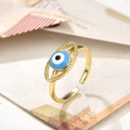 Vintage gold evil eye open ring with blue enamel and adjustable band for women - Classic Blue Eye Style (ZYN-DMR66G-6)