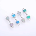 Silver dumbbell jewelry connectors with white, blue and green opal stones set on white background - Approx 22.5*6*1.5 / Platinum Mixed Color Opal Dumbbell