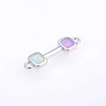 Polished silver dumbbell jewelry connector with vibrant square opal stones and double loops - Approx 22.5*6*1.5 / Platinum Pink Opal Dumbbell
