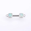 Copper plated dumbbell connector with rectangle opal stones and double loops - Approx 22.5*6*1.5 / Platinum White Opal Dumbbell