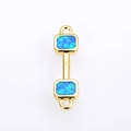 Macro view of gold-plated dumbbell jewelry connector with blue opal stones and dual ring loops - Approx 22.5*6*1.5 / Gold Blue Opal Dumbbell