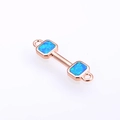 Detail of rose gold dumbbell jewelry connector with square blue opal stones - Approx 22.5*6*1.5 / Rose Gold Blue Opal Dumbbell