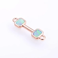 Macro detail of rose gold dumbbell connector with blue fire opal and double jewelry loops - Approx 22.5*6*1.5 / Rose Gold Pink Opal Dumbbell