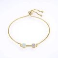 Detail of adjustable gold dumbbell bracelet with opal inlays and sliding closure - Gold Pink Opal Bracelet