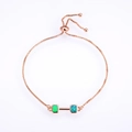 Detail of rose gold adjustable box chain bracelet with green opal rectangle stones - Rose Gold Green Opal Bracelet