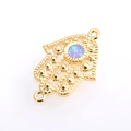 Hamsa-Hand-Verbinder in Gold mit blauem Opal und Doppelösen für die Schmuckherstellung - Gold Rosa Opal