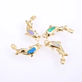 Set de cuatro conectores de delfín dorados con opale para creación de joyas - Aprox. 18MM de Largo 8.5MM de Ancho / Oro Color Mezclado Opale