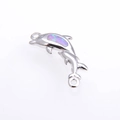 Macro view of silver dolphin connector with purple opal inlay for DIY jewelry making - Double Dolphin Style / Silver Pink Dolphin