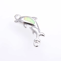 Macro shot of silver dolphin connector with opal inlay and dual link rings for DIY jewelry - Double Dolphin Style / Silver White Dolphin