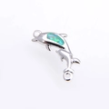 Macro detail of dolphin charm connector in silver with vibrant green opal inlay - Double Dolphin Style / Silver Green Dolphin