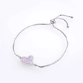 Detailed macro view of heart opal slider box chain bracelet with sparkling zirconia trim - Silver Pink Opal