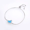Silver box chain bracelet with heart-shaped blue opal pendant and adjustable slider clasp - Silver Blue Opal