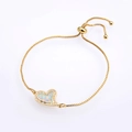 Detail of adjustable gold box chain with opal heart charm and sparkling zircon accents - Gold White Opal