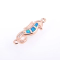 Seepferdchen-Anhänger aus Roségold mit blauem Opal und Zirkonia für DIY-Schmuck - Seepferdchen Verbinder / Roségold Blau Opal