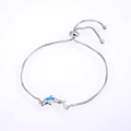 Adjustable silver dolphin bracelet with blue opal and sliding box chain for women - Pisces / Silver Blue