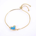 Adjustable golden box chain bracelet featuring a blue heart opal pendant with zircon halo - Gold Blue Opal