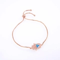 Pulsera Hamsa de oro rosa ajustable con una incrustación de piedra de opale azul triángulo - Pulsera Ópalo Artificial Azul Oro Rosa (DM-B014)