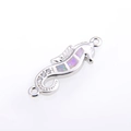 S925 silver seahorse jewelry connector with purple opal inlay and white zircons - Seahorse Connector / Silver Pink Opal