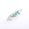 Detail view of silver seahorse jewelry connector with blue opal and cubic zirconia - Seahorse Connector / Silver Green Opal