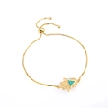 Detalle de pulsera Mano de Fátima dorada con piedra ópalo y cadena ajustable desliz - Pulsera Ópalo Artificial Azul Oro Amarillo (DM-B014)