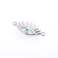 Silver evil eye connector charm with green opal stone and radial eyelash details - Green Evil Eye / Silver