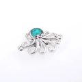 Detalle del dije de pulpo con piedra de ópalo y ojos de cristal rosa en color plata - Conector de Pulpo Plata Ópalo Verde Artificial