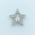 Star-shaped silver pendant base with sparkling zircons for DIY jewelry making - Pentagram / Silver