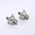 Pair of vintage silver alloy wolf head charms with intricate crown detail for DIY jewelry - Antique Silver
