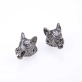 3D wolf head charms in gun black finish for DIY bracelet making with two holes - Gun Black