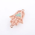 Colgante mano de Fátima oro rosa con ópalo triangular y diseño filigrana - Conector Palma Ópalo Artificial Blanco Oro Rosa (DM-B014)