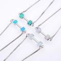 Adjustable dumbbell bracelet with synthetic opal inlays in four vibrant colors - White Gold Opal Bracelet Mix
